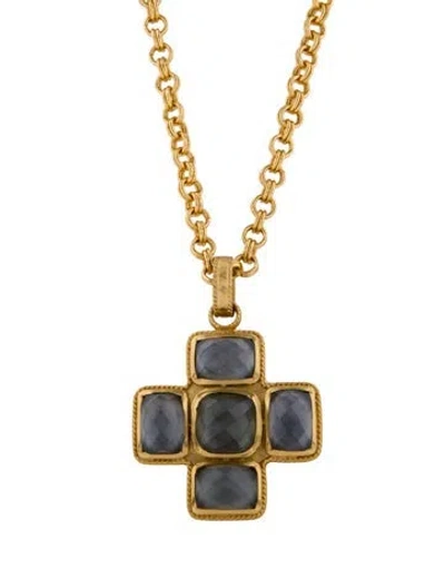 Pre-owned Julie Vos Mother Of Pearl & Glass Cross Pendant Necklace, 36" In Grey
