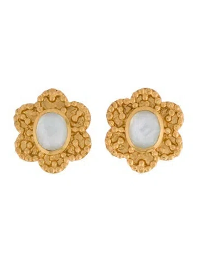 Pre-owned Julie Vos Mother Of Pearl & Glass Doublet Flower Stud Earrings In Multi
