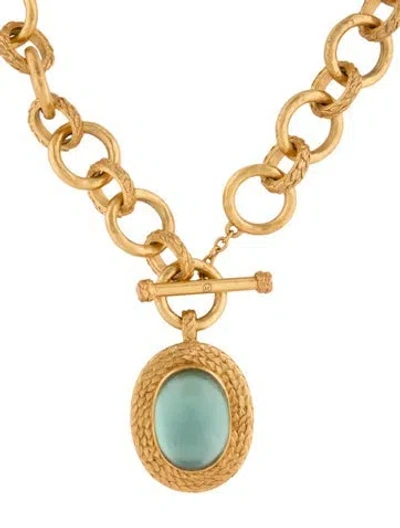 Pre-owned Julie Vos Mother Of Pearl & Glass Pendant Necklace, 17" In Blue
