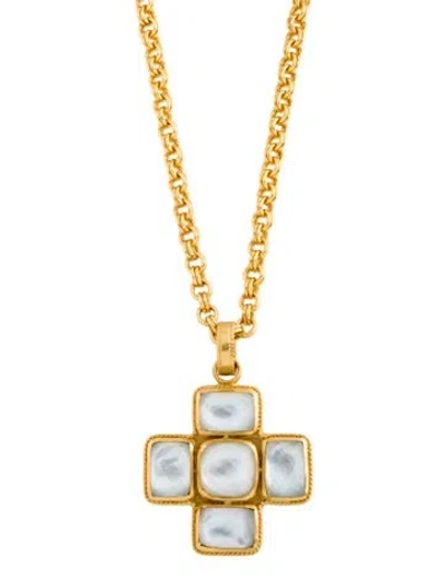 Pre-owned Julie Vos Mother Of Pearl & Glass Savoy Cross Pendant Necklace, 35.5" In Multicolor