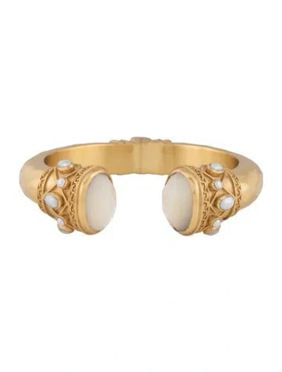 Pre-owned Julie Vos Mother Of Pearl & Pearl Hinge Cuff Bracelet, 6.75" In Multi