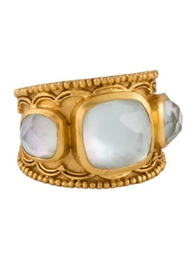 Pre-owned Julie Vos Mother Of Pearl & Stone Cocktail Ring In Transparent