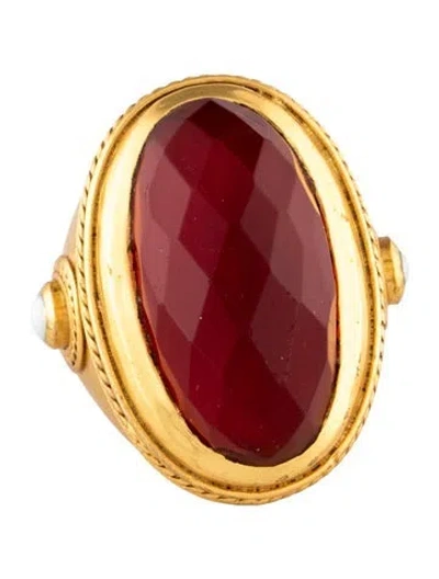 Pre-owned Julie Vos Mother Of Pearl, Crystal, & Pearl Cannes Statement Cocktail Ring In Red