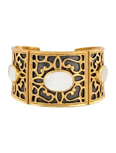 Pre-owned Julie Vos Mother Of Pearl Cuff Bracelet, 6" In White