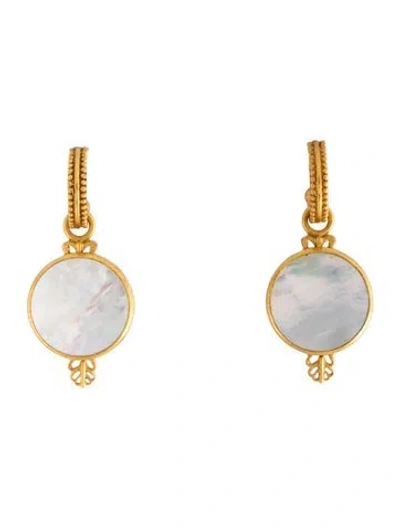 Pre-owned Julie Vos Mother Of Pearl Meridian Compass Hoop & Charm Earrings In Multicolor