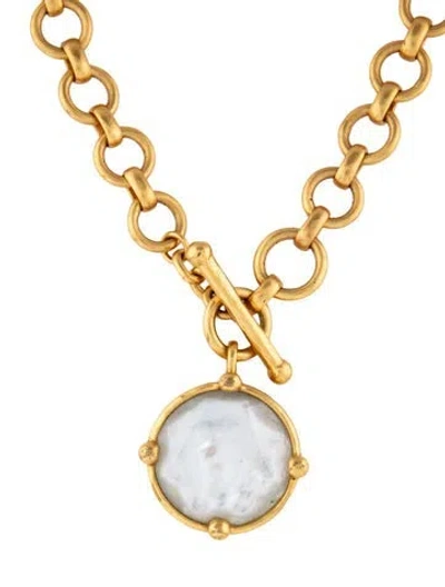 Pre-owned Julie Vos Mother Of Pearl Pendant Necklace, 18.75" In Clear