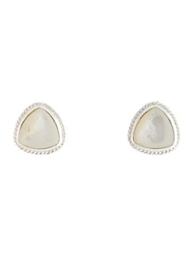 Pre-owned Julie Vos Mother Of Pearl Triangle Clip-on Earrings In White