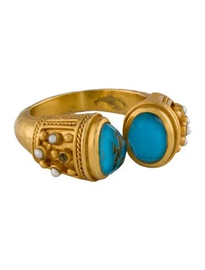 Pre-owned Julie Vos Pearl & Crystal Open Cocktail Ring In Multi