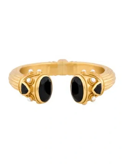 Pre-owned Julie Vos Pearl & Glass Cannes Cuff Bangle Bracelet, 7" In Multi