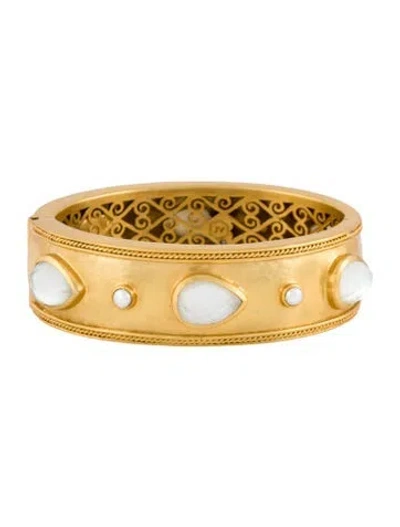 Pre-owned Julie Vos Pearl & Glass Cannes Hinge Bangle Bracelet, 7" In White