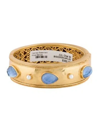 Pre-owned Julie Vos Pearl & Glass "cannes" Statement Hinged Bangle Bracelet, 7" In Multi