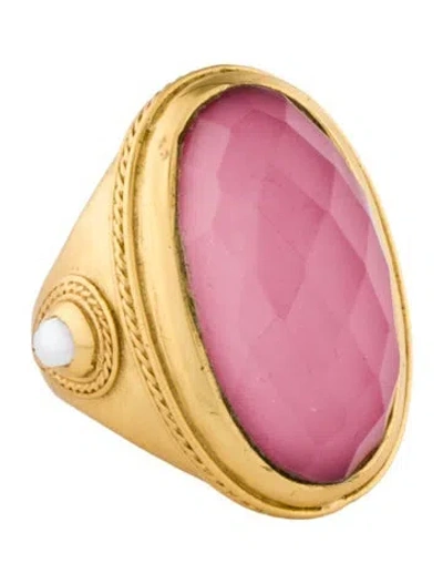 Pre-owned Julie Vos Pearl & Glass Cocktail Ring In Pink