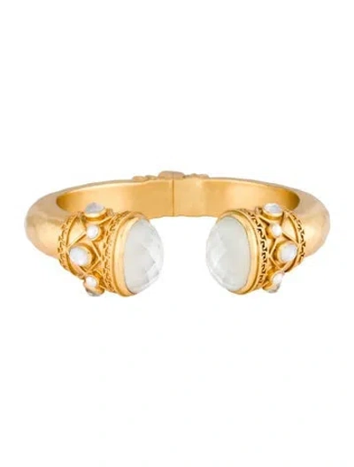 Pre-owned Julie Vos Pearl & Glass 'savannah' Cuff Hinged Bracelet, 6.5" In Multi