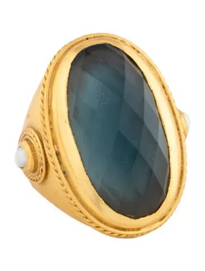 Pre-owned Julie Vos Pearl & Mother Of Pearl Doublet Cannes Cocktail Ring In Blue