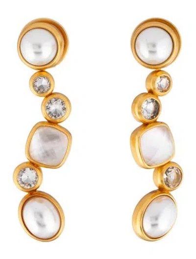 Pre-owned Julie Vos Pearl, Cubic Zirconia & Crystal Drop Earrings In White
