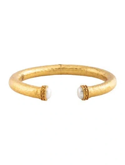 Pre-owned Julie Vos Pearl Cuff Hinged Bracelet, 6.75" In Multicolor