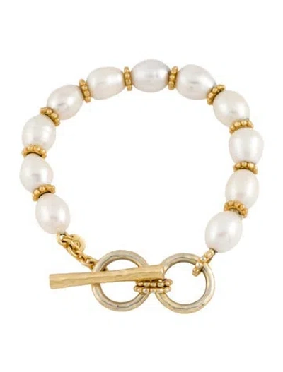 Pre-owned Julie Vos Pearl Marbella Bead Bracelet, 7" In White