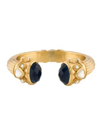Pre-owned Julie Vos Pearl, Resin, & Crystal Cannes Cuff Bracelet, 7" In Multi
