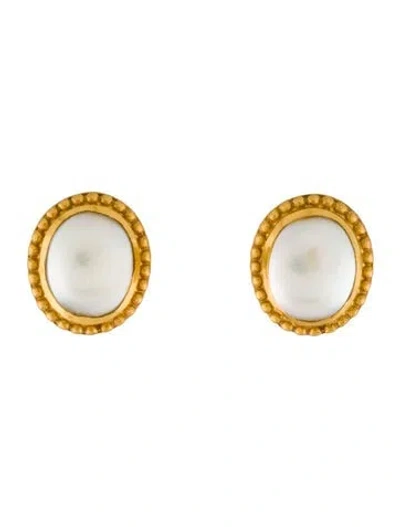 Pre-owned Julie Vos Pearl Stud Earrings In White