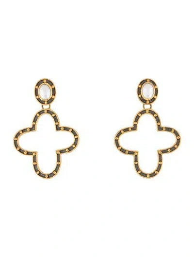 Pre-owned Julie Vos Pearl Two Tone Drop Earrings In White