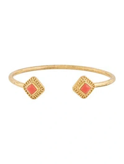 Pre-owned Julie Vos Stone Cuff Bracelet, 7" In Pink