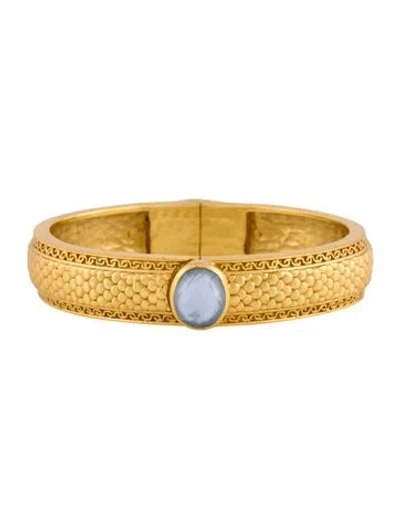 Pre-owned Julie Vos Stone Hinge Bangle Bracelet, 6.75" In Blue