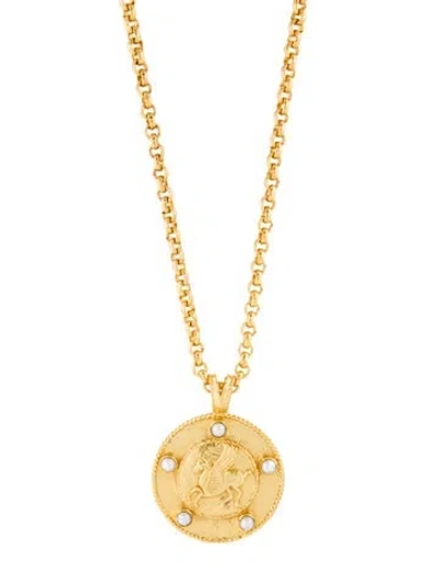 Pre-owned Julie Vos Vintage Faux Pearl Pegasus Pendant Necklace, 35" In Multi