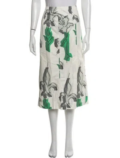 Pre-owned Julien David Floral Print Midi Length Skirt In White