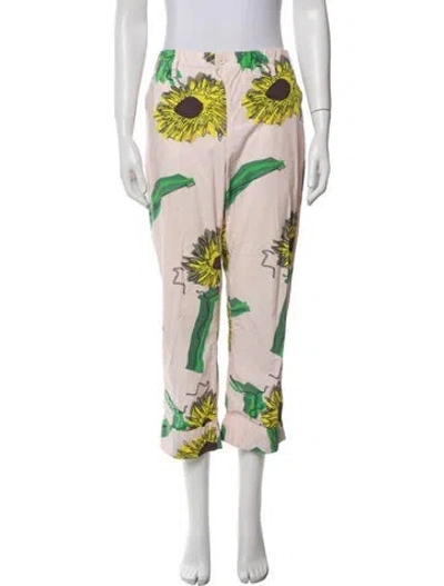 Pre-owned Julien David Floral Print Straight Leg Pants In Pink