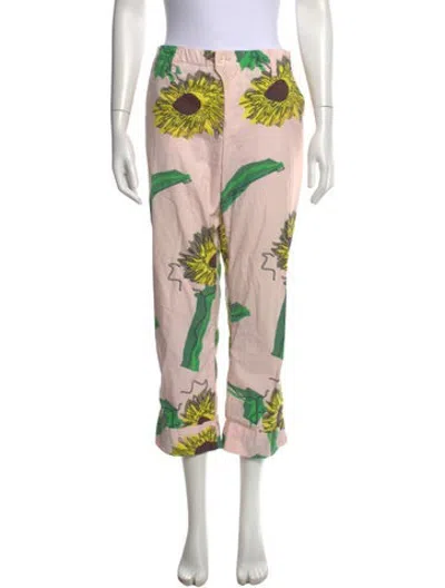 Pre-owned Julien David Floral Print Straight Leg Pants In Pink