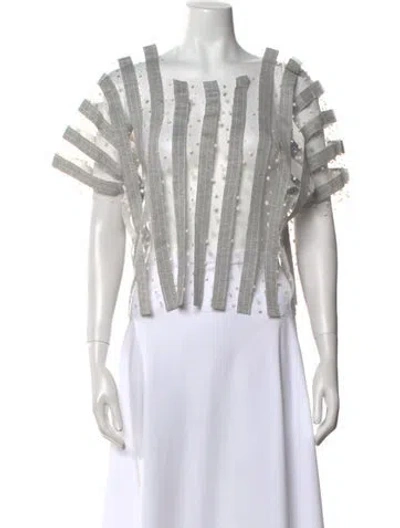 Pre-owned Julien David Striped Square Neckline Crop Top In Gray