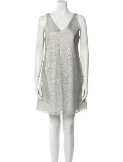 Pre-owned Julien David V-neck Mini Dress In Silver