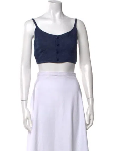 Pre-owned Julien David V-neck Sleeveless Crop Top In White