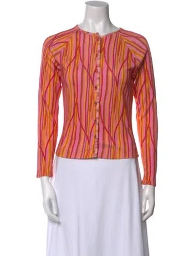Pre-owned Julien Macdonald Striped Crew Neck Button-up Top In Pink
