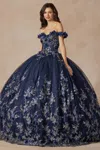 Juliet 1447 Long Off Shoulder Quinceanera Dress In Blue