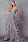 Juliet 206 Formal Long Glitter Prom Dress In Silver