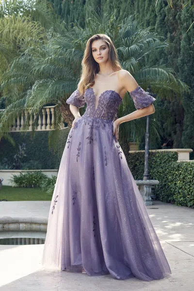 Juliet 2409 Long Formal Detachable Sleeves Prom Dress In Purple