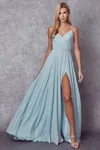 Juliet 263 Long Slit Formal Pleated Prom Dress In Green