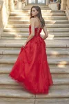 Juliet 285 Long Formal 3d Floral Applique Glitter Prom Dress In Red