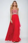 Juliet 553 A Line Formal Long Beaded Prom Dress In Red