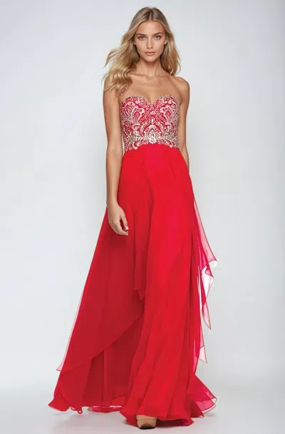 Juliet 553 A Line Formal Long Beaded Prom Dress In Red