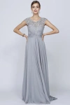 Juliet 585 Long A Line Formal Evening Dress In Silver