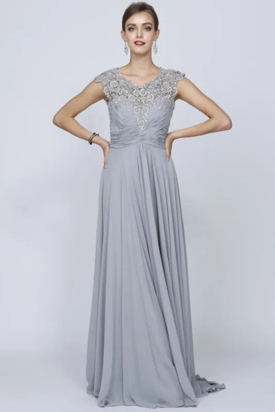 Juliet 585 Long A Line Formal Evening Dress In Silver