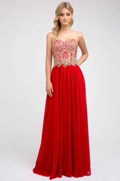 Juliet 608 A Line Long Applique Formal Prom Dress In Red