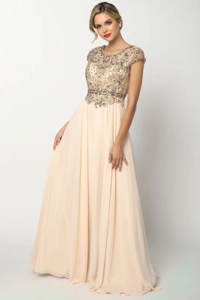 Juliet 653 Long Formal A Line Evening Dress In Gold
