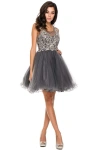 Juliet 749 Beaded Short Homecoming A Line Cocktail Dress In Gray