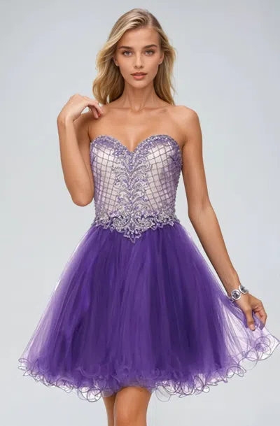 Juliet 778 Beaded Homecoming Short Cocktail Dress In Purple