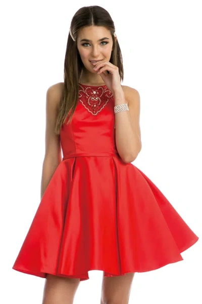 Juliet 794 A Line Short Cocktail Homecoming Beaded Dress In Red