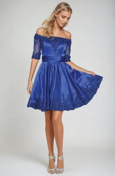 Juliet 804 Short Homecoming A Line Lace Applique Cocktail Dress In Blue