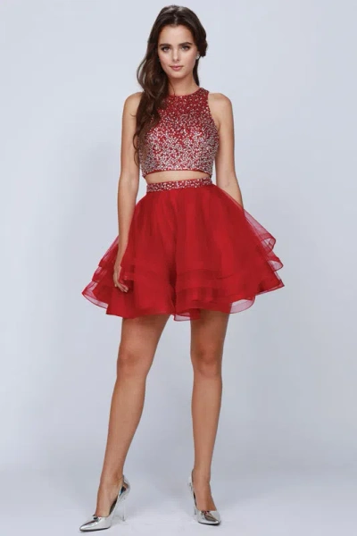 Juliet 810 Short Cocktail Sequin Two Piece Dress In Burgundy